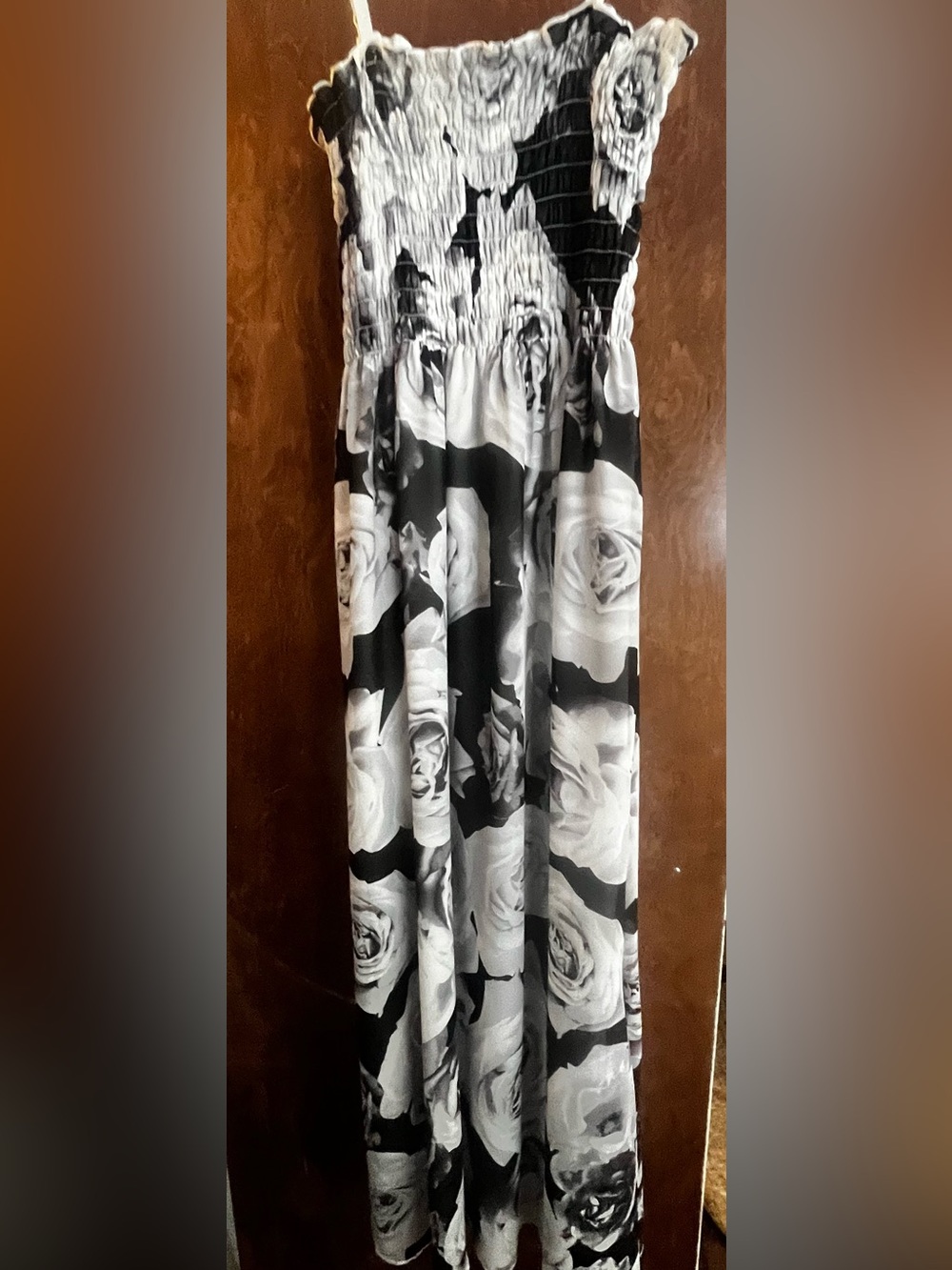 Black & White Floral Maxi Dress, Lined, Smocked Bodice XXL